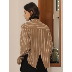 BACK SLIT STRIPE BLOUSE_BEIGE