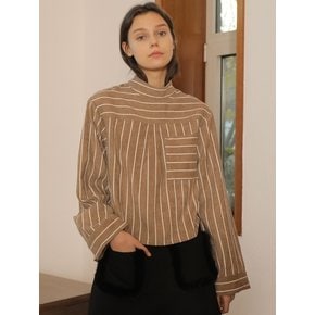 BACK SLIT STRIPE BLOUSE_BEIGE