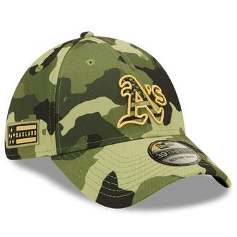 이스퀘어 4874067 New Era Mens Camo Oakland Athletics 2022 Armed Forces Day 39THIRTY Flex Hat