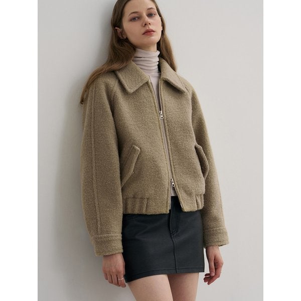 알파카 부클 밴딩 집업 숏 코트 [KHAKI GREY]