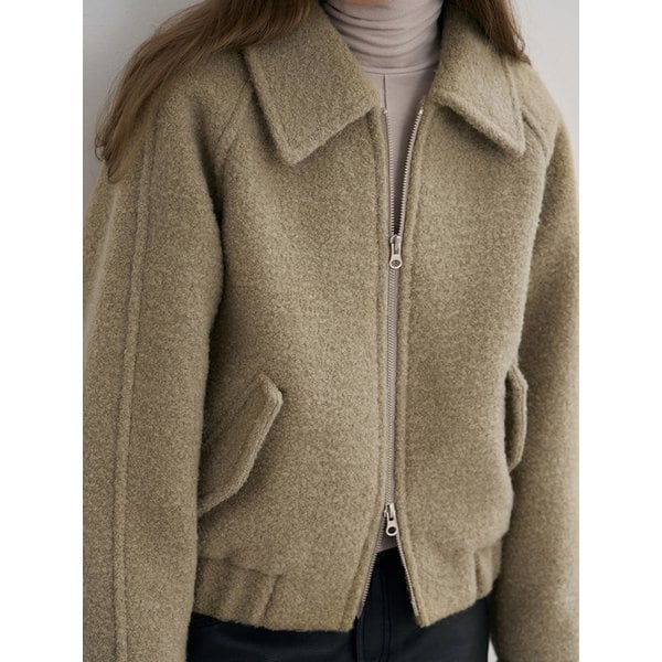 알파카 부클 밴딩 집업 숏 코트 [KHAKI GREY]