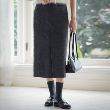 틸아이다이 H-line wool blend slit skirt_Charcoal