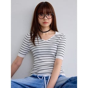 AR_Striped v-neck collar top