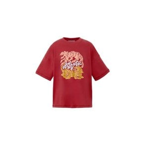 오니츠카타이거 남녀 공용 타이거 그래픽 반팔 티셔츠 버건디 2183B617.600