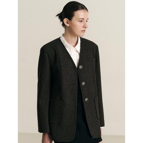 WD_Plaid collarless suit jacket