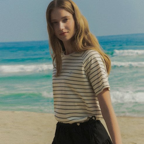 틸아이다이 Stripe cotton t-shirt TISU02TS01_Ivory