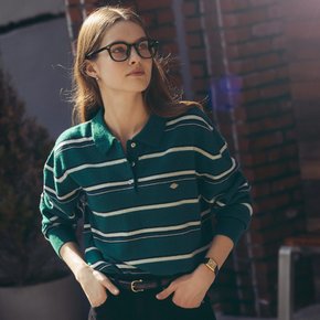 Color mixed wool polo knit_Green