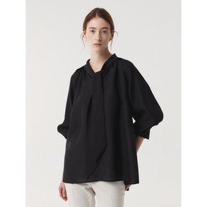 TIE SHIRRING BLOUSE (BLACK)