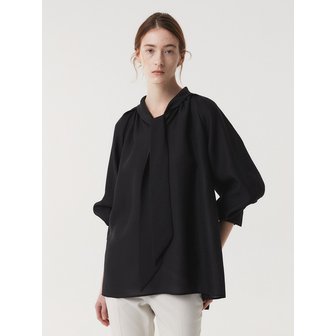 이아(EAAH) TIE SHIRRING BLOUSE (BLACK)