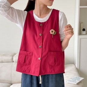 [애슬릿]면 주머니 중년 엄마 단추 데일리 조끼