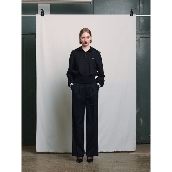 BLACK CORD EMBROIDERED HALF ZIP-UP SWEATER