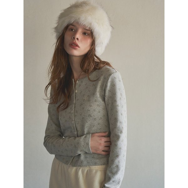 Floral Peach Crop Cardigan_Gray