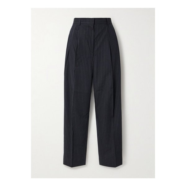 플리츠 핀스트라이프 울 혼방 테이퍼드 팬츠 네이비 1647597343134960