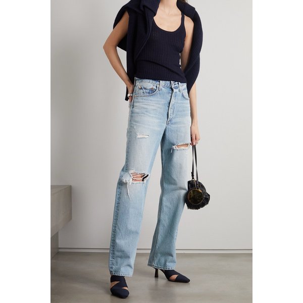 에바 디스트레스드 미드 데님 진 38063312420031538