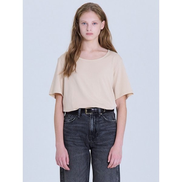 여성 U넥 오버핏 스판 찰랑찰랑 반팔티셔츠 LATS0210