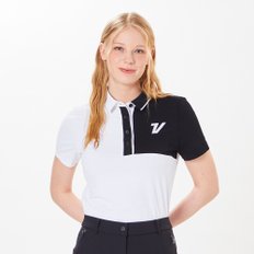 여성 골프 니트 배색 카라 반팔 티셔츠 VLTSM306_WH