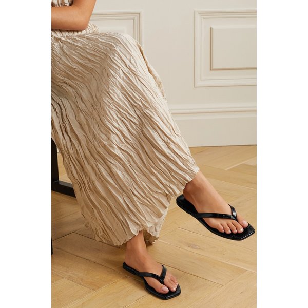 크로커다일 이펙트 가죽 플립플랍 블랙 38063312420879952