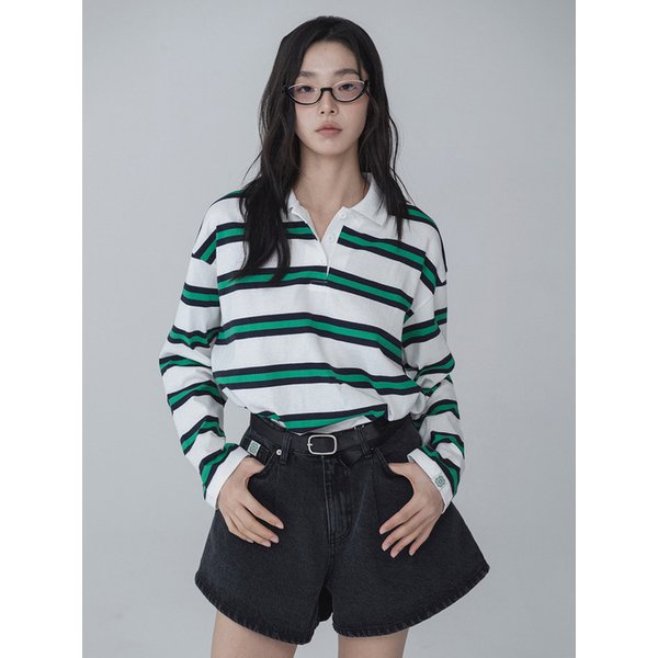 [리퍼브]STRIPE RUGBY COLLAR TSHIRT_WHITE GREEN