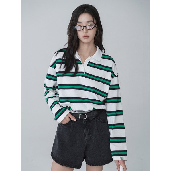 [리퍼브]STRIPE RUGBY COLLAR TSHIRT_WHITE GREEN