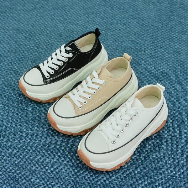 [옷자락] 여성 라인 컬러 밑창 5cm 심플 캐주얼 스니커즈