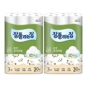 잘풀리는집 두루마리휴지 순수 프리미엄 30M 30롤 2팩