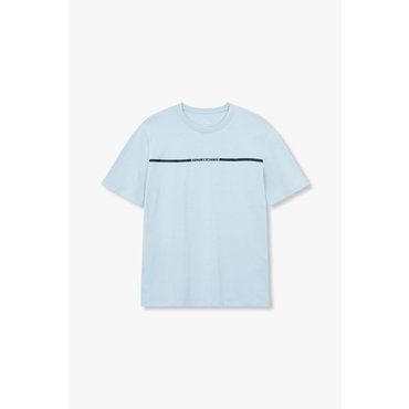 ARMANI EXCHANGE AX 남성 자수 로고 앤 라인 티셔츠 (A414130107 라이트 블루)