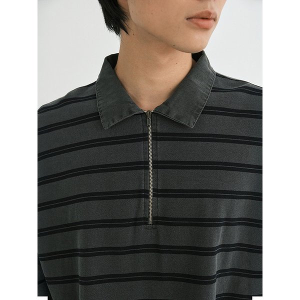 Vtg zip-up stripe polo shirt (vtg navy)