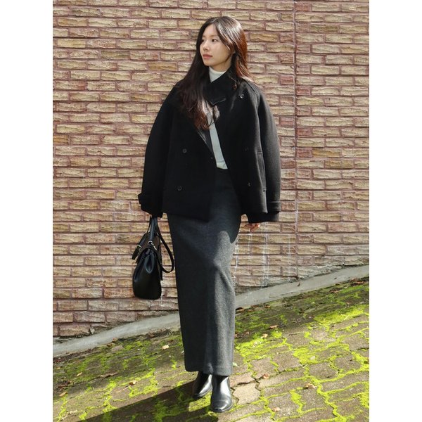 SIST9054 세미 플레어 칼럼 롱 스커트_Charcoal