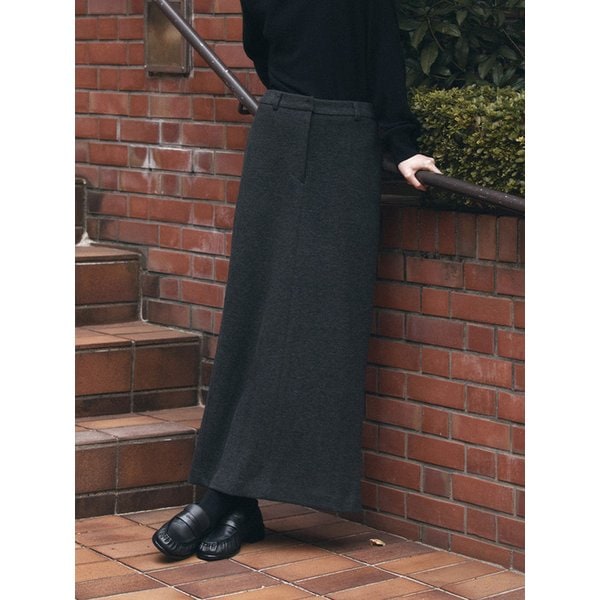 SIST9054 세미 플레어 칼럼 롱 스커트_Charcoal