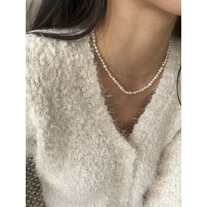 [925silver] Chain layered pearl necklace (2color)