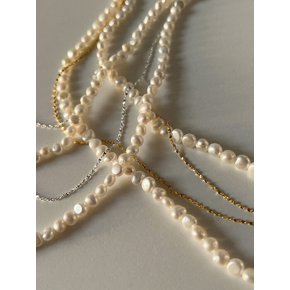 [925silver] Chain layered pearl necklace (2color)