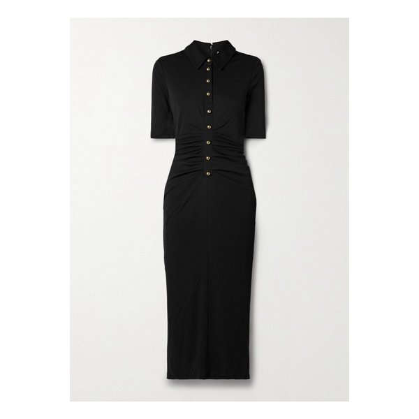 캐롤리나 헤레라 버튼 장식 주름 스트레치 저지 미디 드레스 블랙 1647597349745017