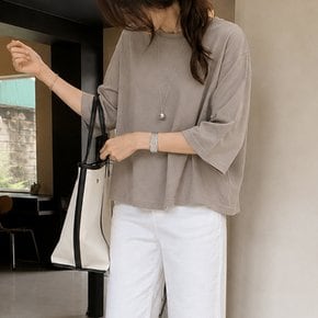 슬리언 여성 7부 티셔츠 긴팔 면 라운드 절개 스티치 언발 여유핏 봄 가을 간절기 기본티