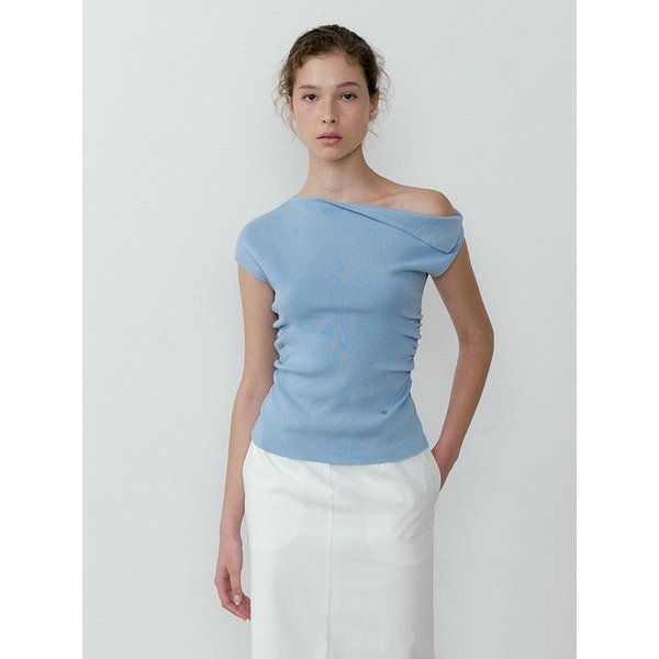 Shirring drop sleeveless knit (sky blue)
