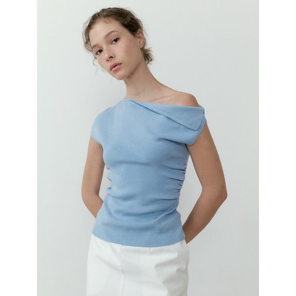 Shirring drop sleeveless knit (sky blue)