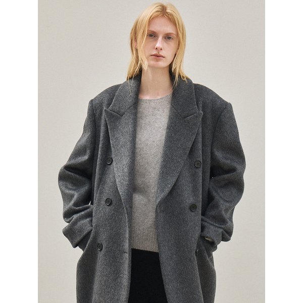 wool double-breasted coat (melange gray)