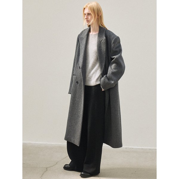 wool double-breasted coat (melange gray)