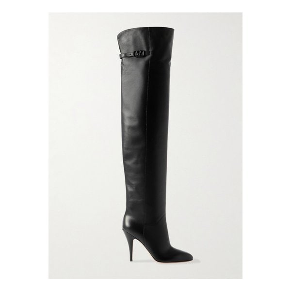 버클 장식 가죽 오버 더 니 부츠 105mm 블랙 1647597326385290