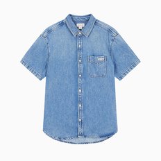 남성 블루 텐셀 반팔 데님 셔츠(4RB944G)