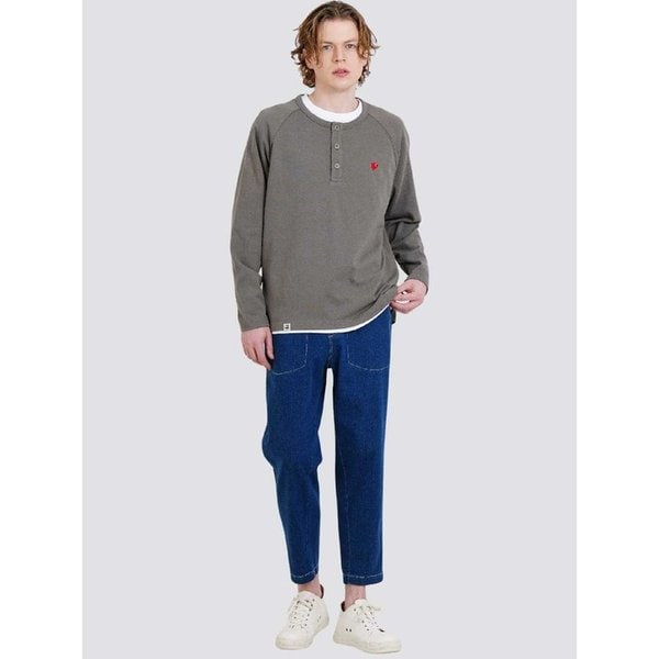 남자 뉴하트자수 헨리넥 라그랑 긴팔 티셔츠 CXS25FKRT921 KHA