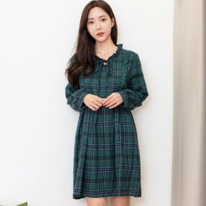 여성 겨울 가을 체크넥 앞 프릴 미니 원피스 드레스