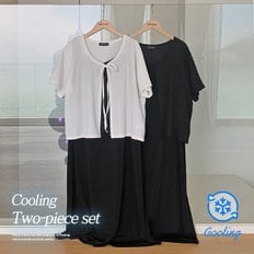 모일리 쿨링플레어 나시원피스+리본 반팔가디건 투피스set P000CNKW