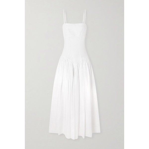 오리아나 오픈백 개더드 리넨 미디 원피스 46376663162950579