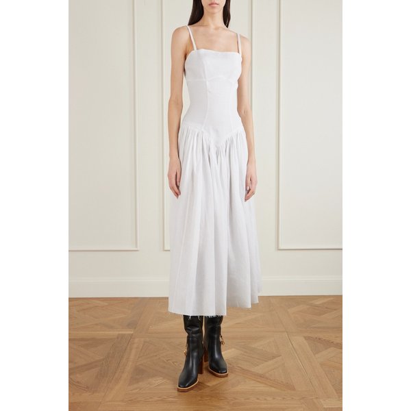 오리아나 오픈백 개더드 리넨 미디 원피스 46376663162950579