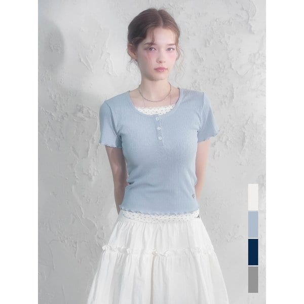 뮤리엘 플라워 펀칭 레이어드 반팔 티_4Colors