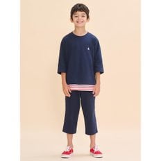 [BEANPOLE KIDS] 스트라이프 레이어드 7부 티셔츠 상하 세트  네이비 (BI4741U04R)