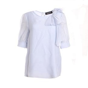 리본 라운드 시폰 스카이 블루 블라우스 J252XSC023
