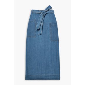 Belted denim midi wrap skirt 블루 38063312420359106