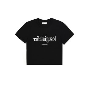 Mirror Typography Graphic Cropped T-Shirt (Black)