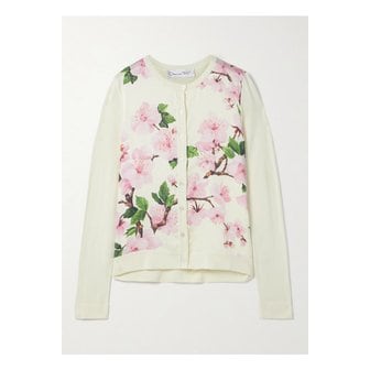 오스카드라렌타 오스카 드 라 렌타 패널 니트 플로럴 프린트 실크 혼방 트윌 가디건 에크루 46376663162854064